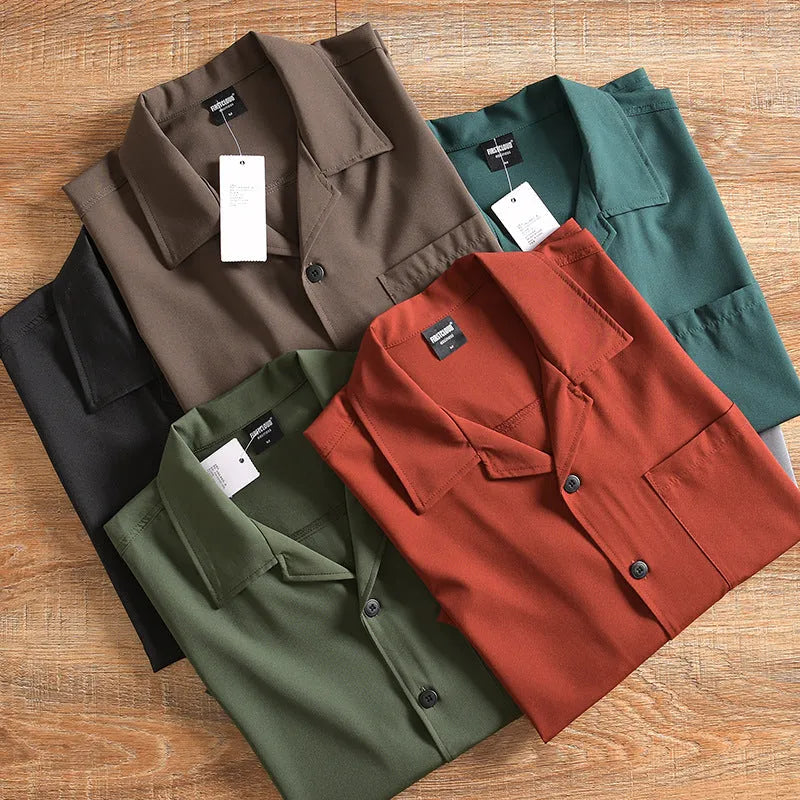 Men's loose fit summer cardigan shirt in quick-drying polyester fabric with Japanese fresh style