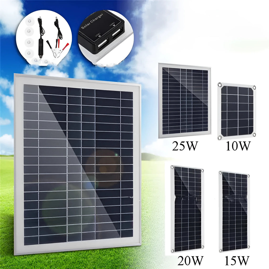 10W polycrystalline silicon solar panel with dual USB charging ports for outdoor use