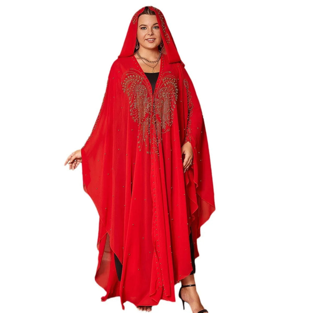 Muslim style rhinestone beaded high density chiffon cape shawl in purple black red blue yellow pink colours 135-175cm length