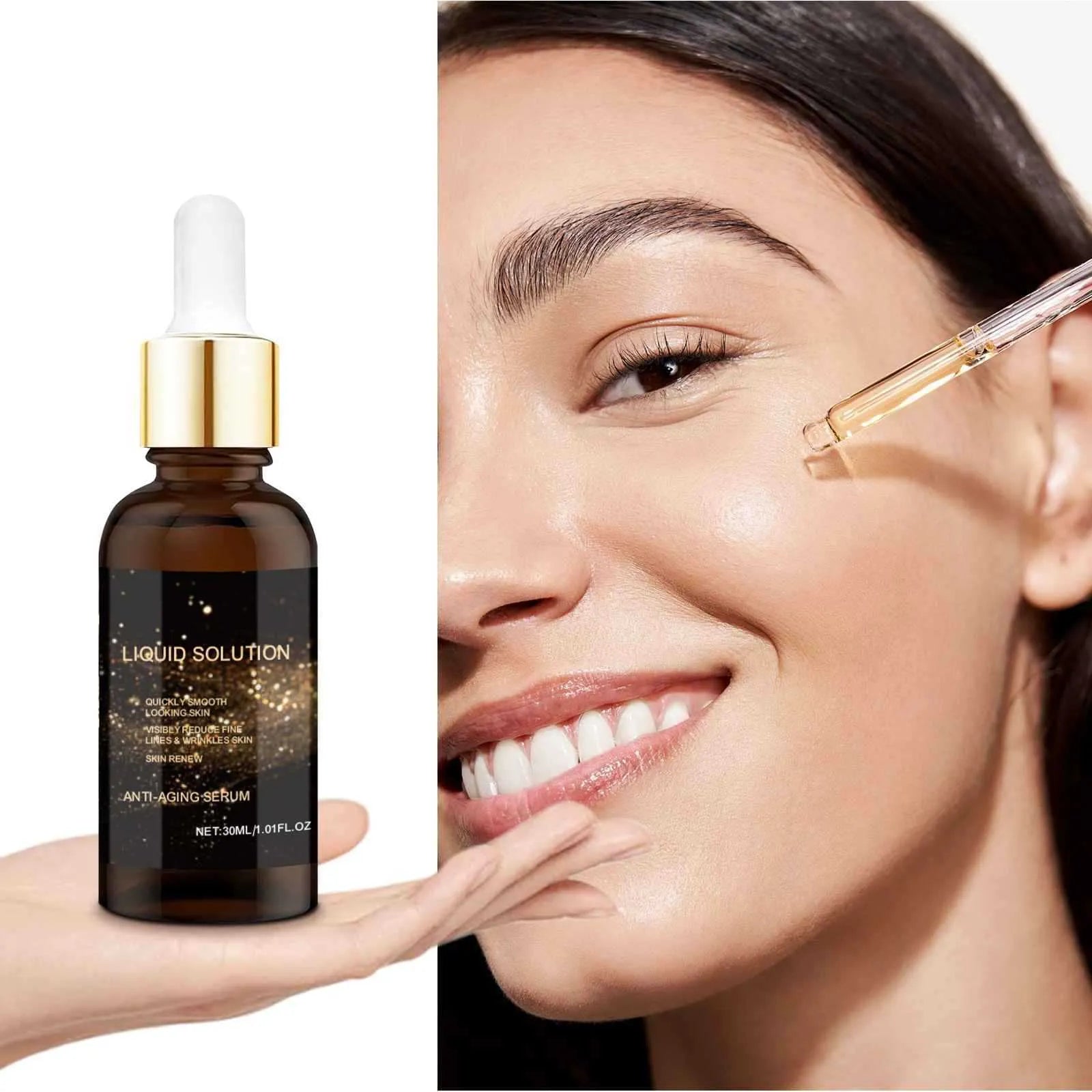 30ml bottle of facial moisturising solution with glycerin and hyaluronic acid.