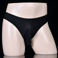 Men's black Ice Silk underwear briefs showing low-rise waist and T-back design