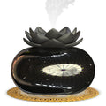 Pure black lotus-shaped ultrasonic humidifier with USB cable and single mist outlet