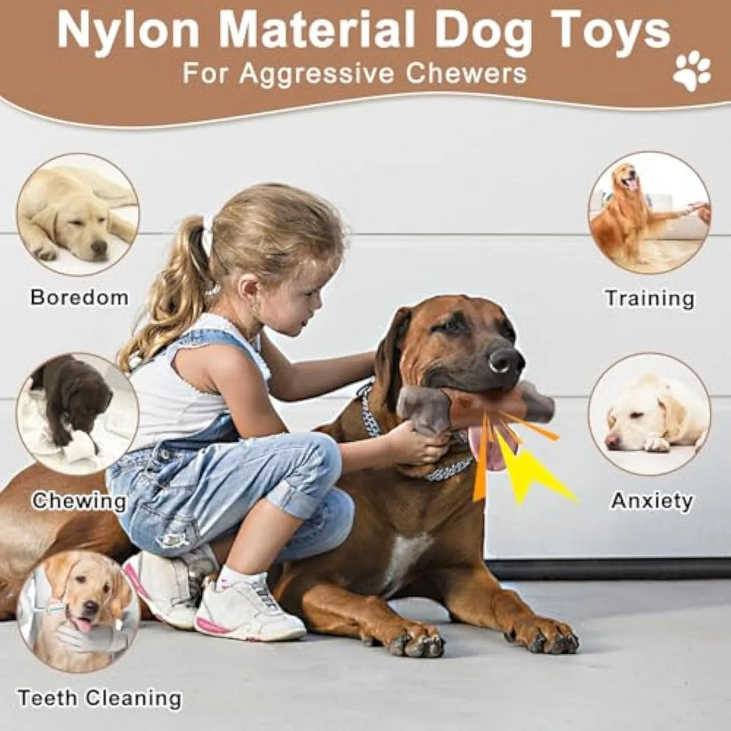 Brown branch-shaped nylon dog chew toy for large dogs on a white background.