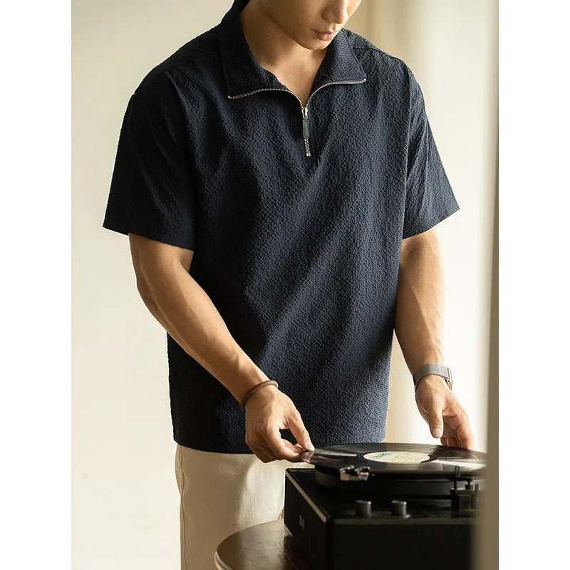 Men's cedar green loose fit short sleeve T-shirt made from quick-dry polyester fabric