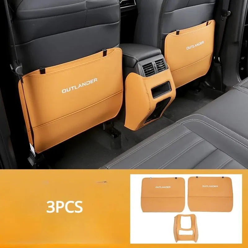 Set of three black leather anti-kick pads for 2023 Outlander seat and console protection.