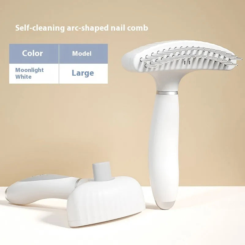 Stainless steel double-row pet comb for dog grooming in azure light blue colour