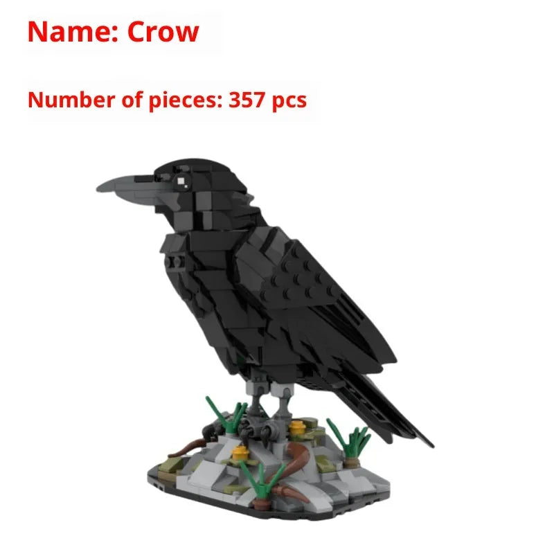 Small particle plastic building block set for crow model in bagged packaging Crow colour
