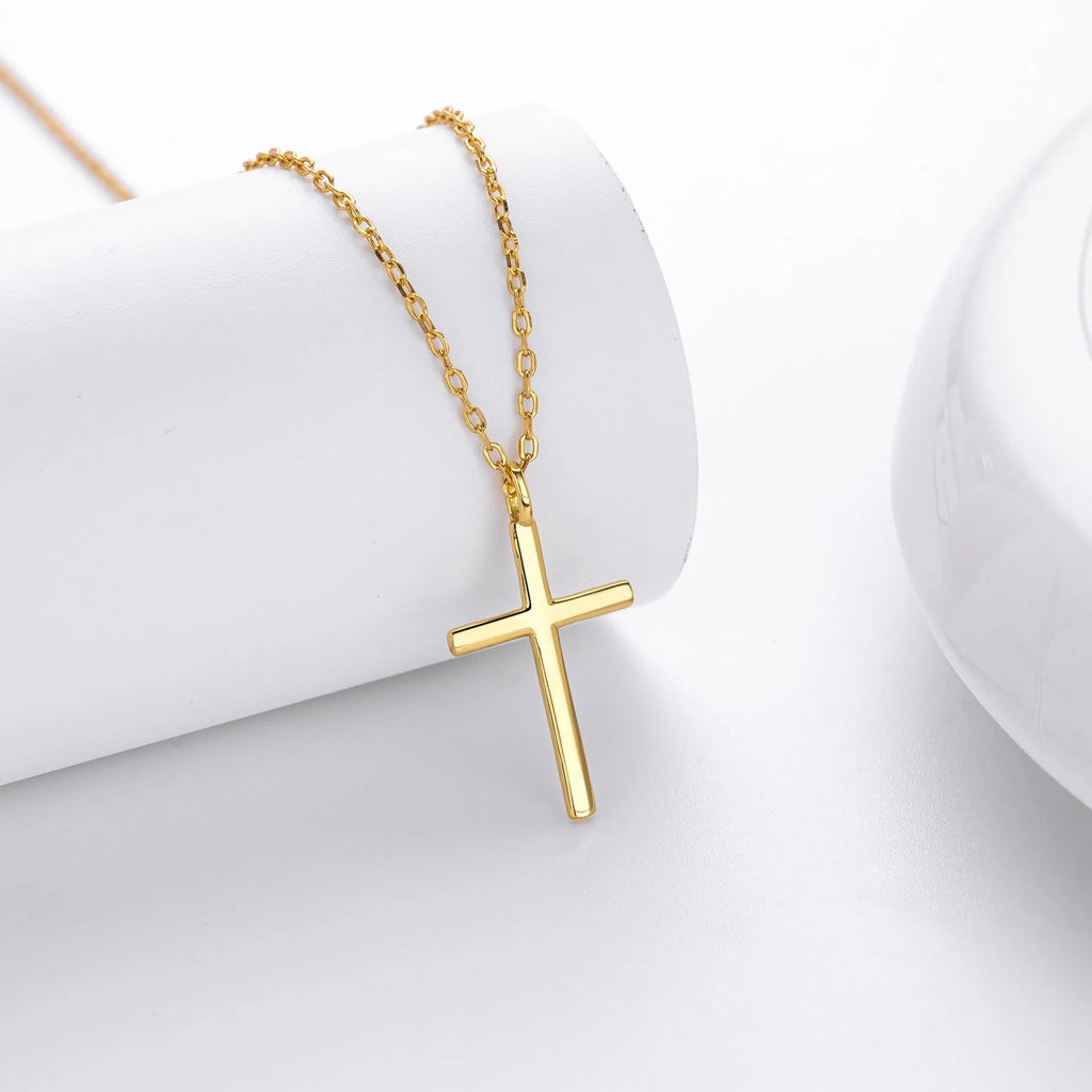 Sterling silver cross necklace on O-shaped chain with gold, platinum, or rose gold plating