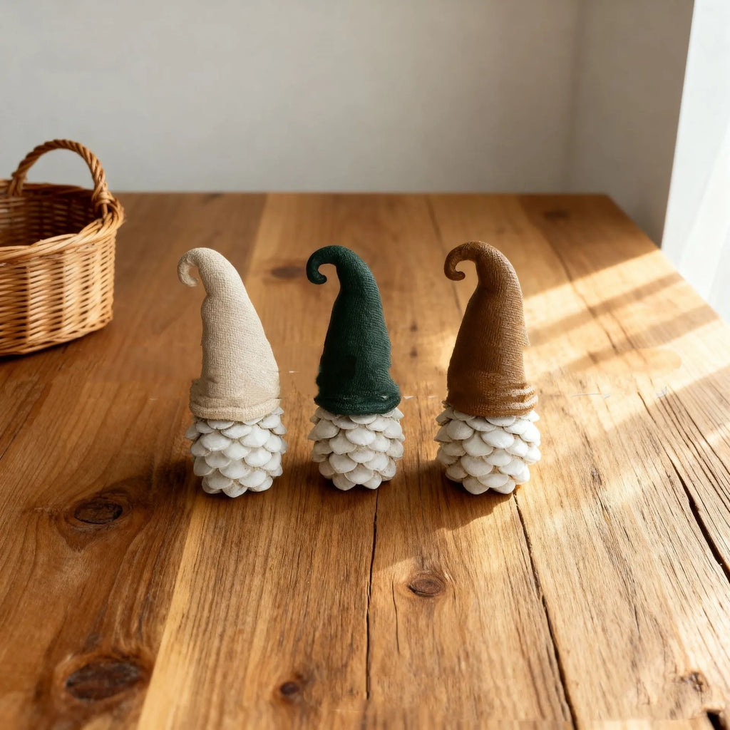 Three resin pine cone decorations in brown dwarf pine cone design, each 9x5x4cm