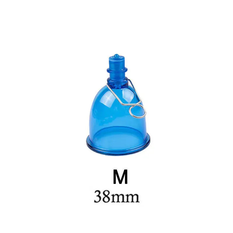 Blue silicone male masturbator adult physical stretch exerciser shown in small, medium, and large sizes.
