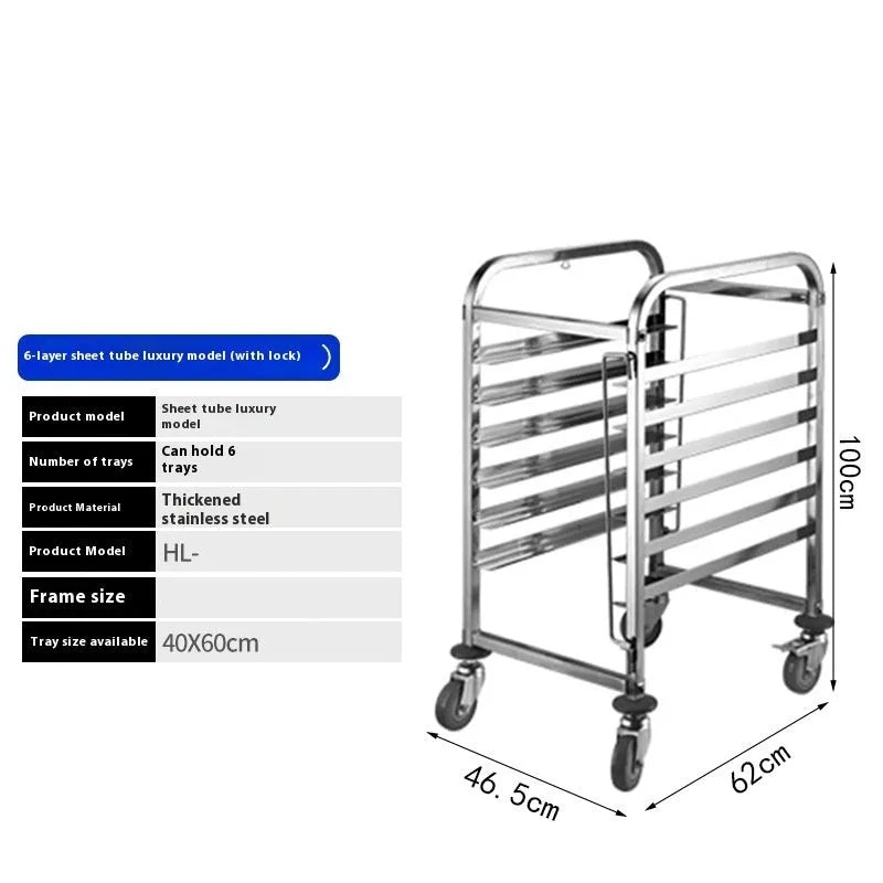 Stainless steel six-tier baking tray rack with 40x60cm tray size.