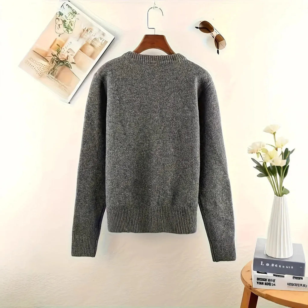 Dark grey women's polyester cardigan sweater with button fastening and regular sleeves