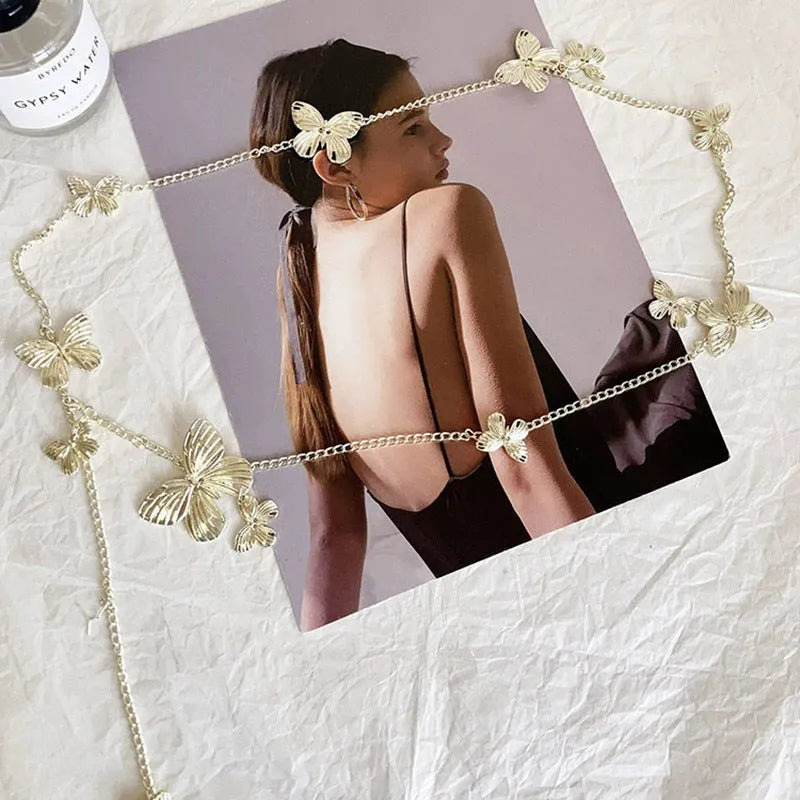 Golden butterfly waist chain women's belt with retro styling and alloy construction