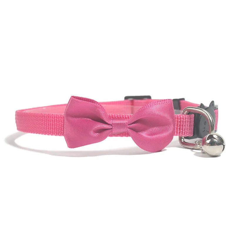 Adjustable nylon cat collar with bell in striped pattern available in multiple colours like red blue and green