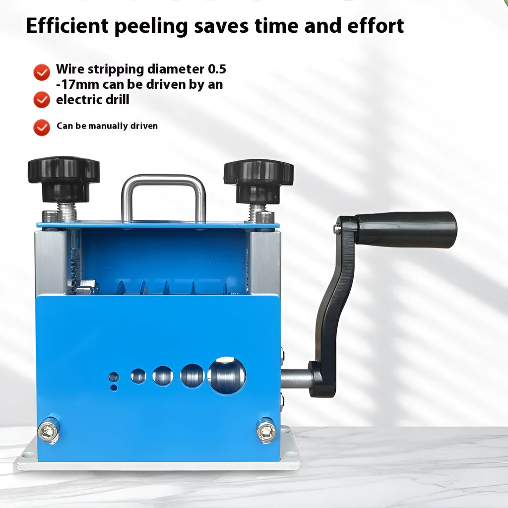SD-017 manual wire stripping machine showing adjustable mechanism for wires 0.5-17mm diameter