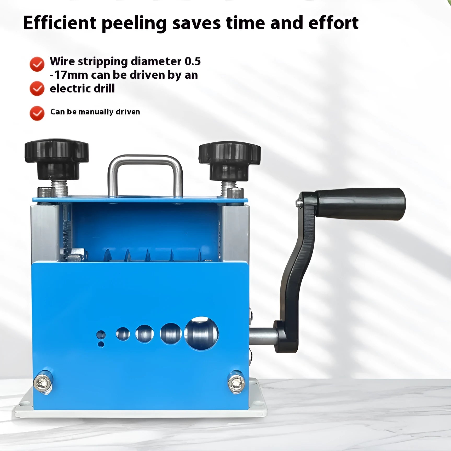 SD-017 manual wire stripping machine showing adjustable mechanism for wires 0.5-17mm diameter