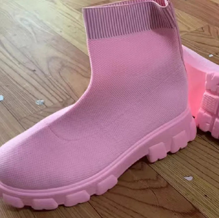 Women's fashion ankle boots low heel sock boots mesh upper candy colours round toe