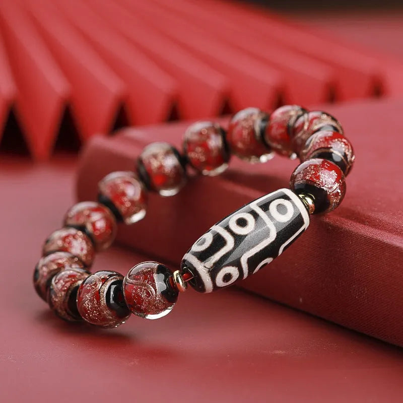Handmade Chinese-style coloured glaze bracelet with five-colour snake lucky beads in auspicious patterns.