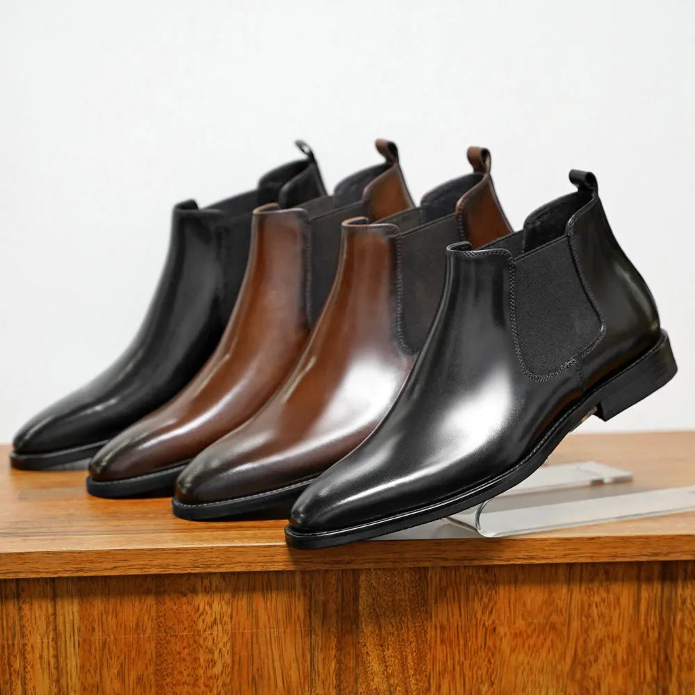 Chelsea men's vintage handmade boots front lace-up low heel 1-3CM artificial PU upper black