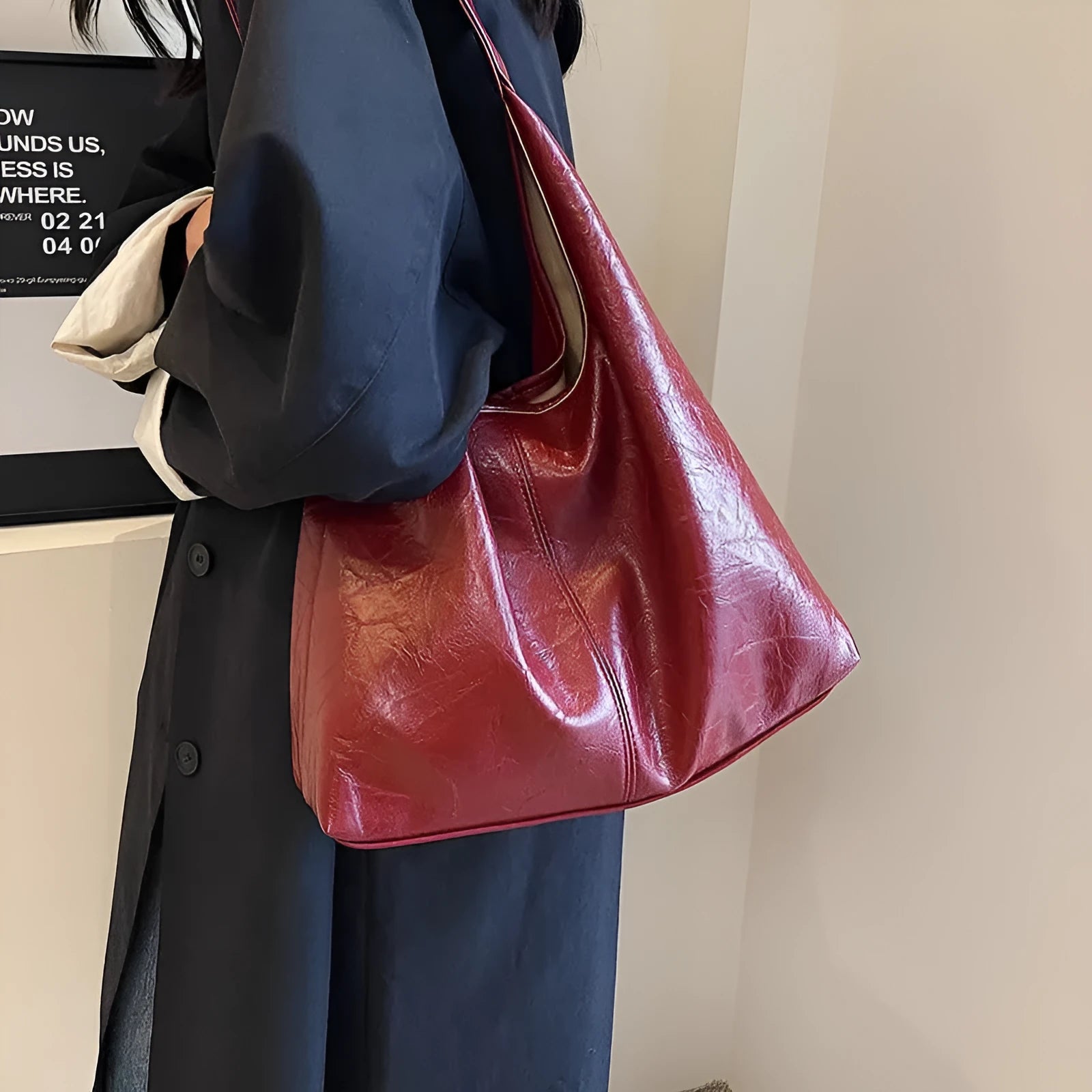 Soft PU leather casual shoulder bag with an adjustable strap, shown in a choice of colours.