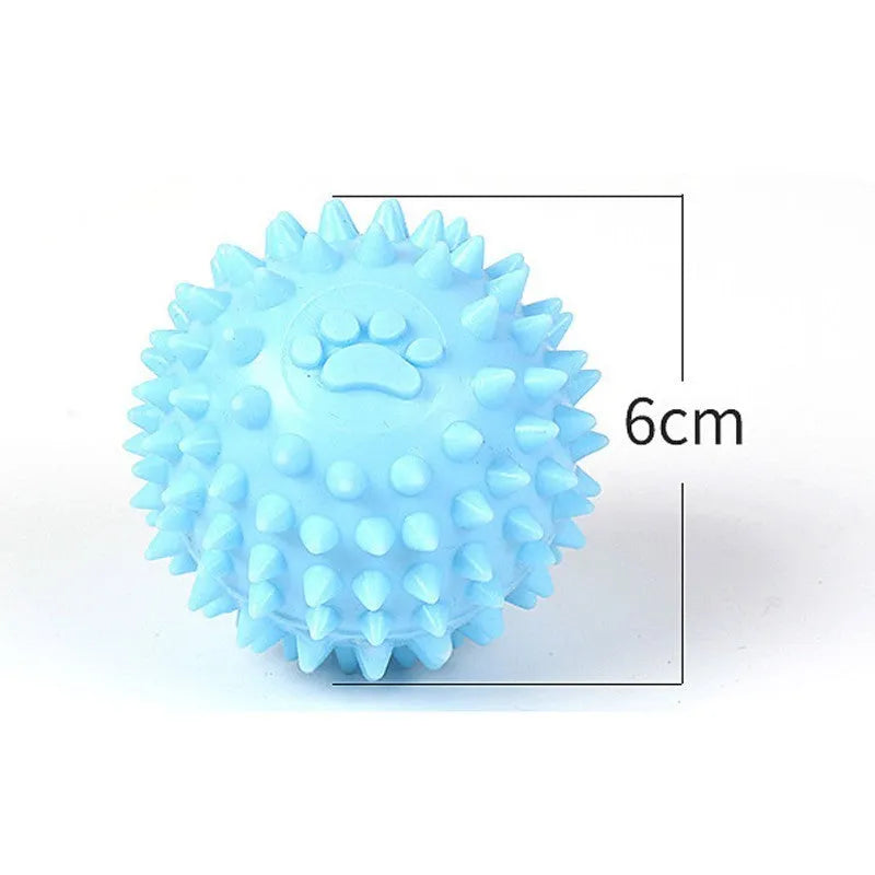 Blue TPR dog chewing toy with footprint design and soft bulging texture for tooth cleaning