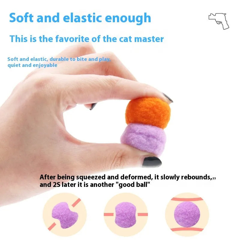 Plush ball launcher pet toy with soft yarn balls for cats and dogs