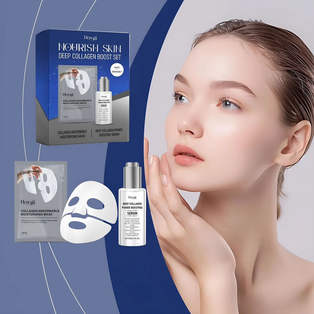 Collagen moisturising suit with facial mask and 30ml essence bottle for gentle skin hydration