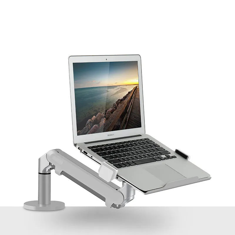 Aluminium alloy laptop cooling stand with air pressure arm bracket in silver or black