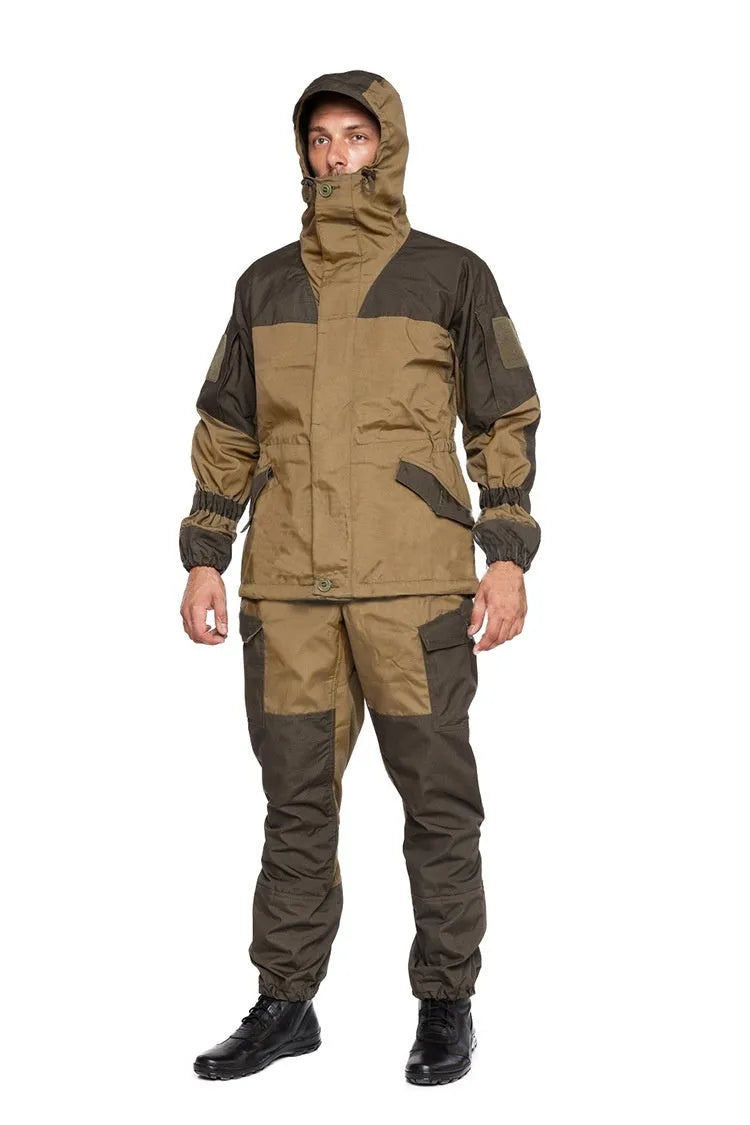 Men's special forces style mountain battle suit jacket and trousers in tactical green colour