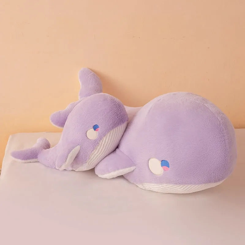 Soft pink whale plush toy in 60cm size on a white background