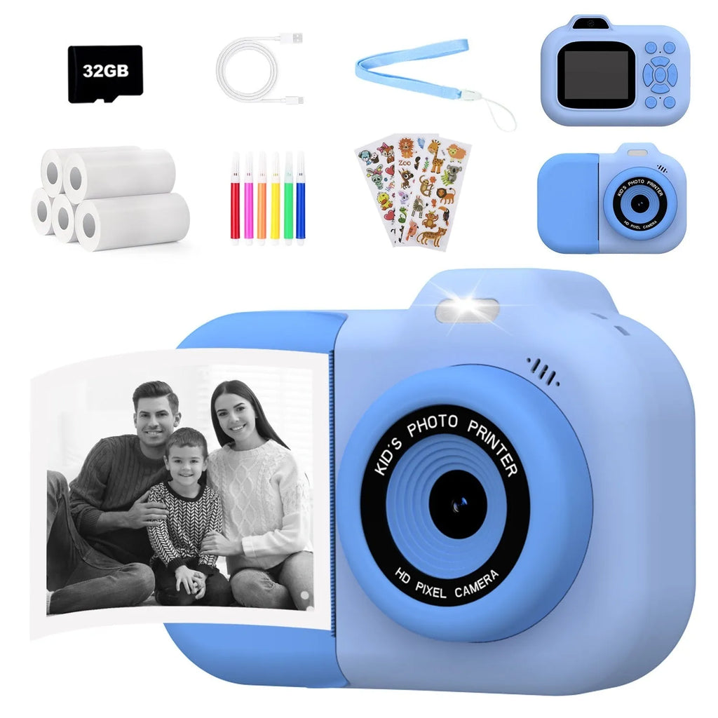 Children's digital toy camera in pink, blue, or purple with photography, video, games, and MP3 functions