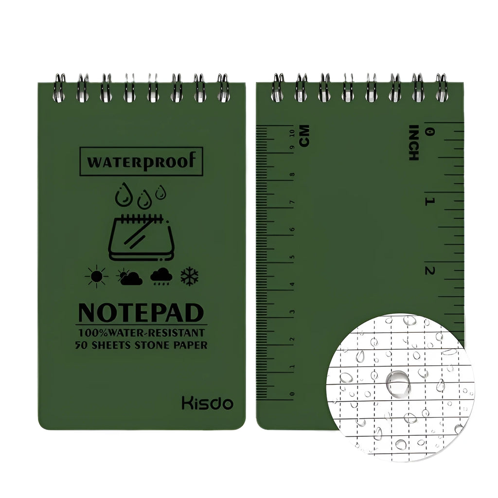 Waterproof spiral-bound notepad with polypropylene cover and stone paper pages in camouflage design