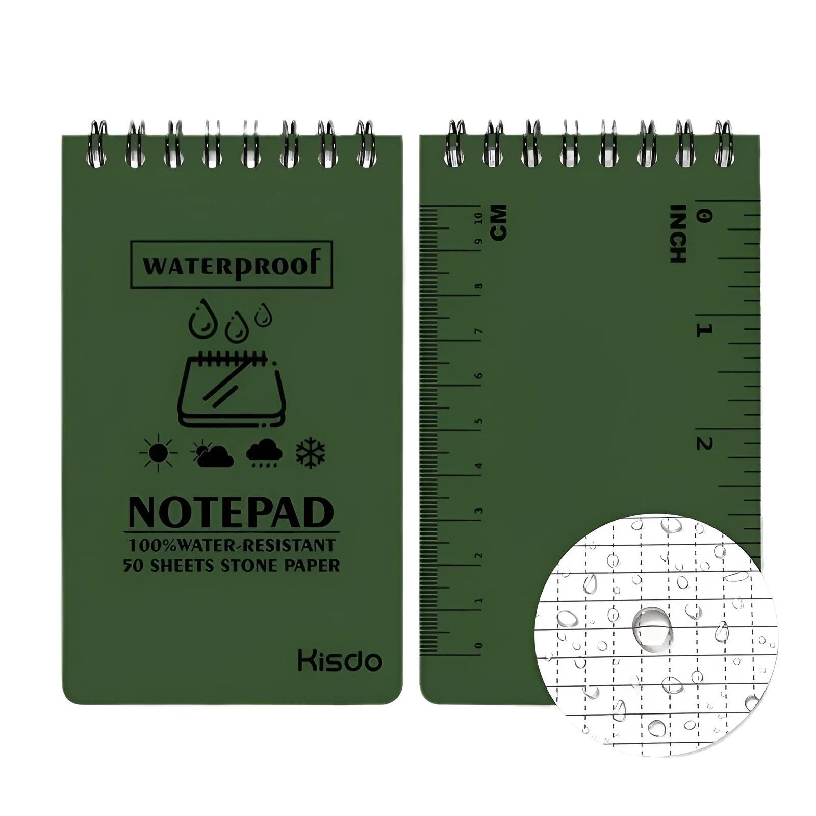 Waterproof spiral-bound notepad with polypropylene cover and stone paper pages in camouflage design
