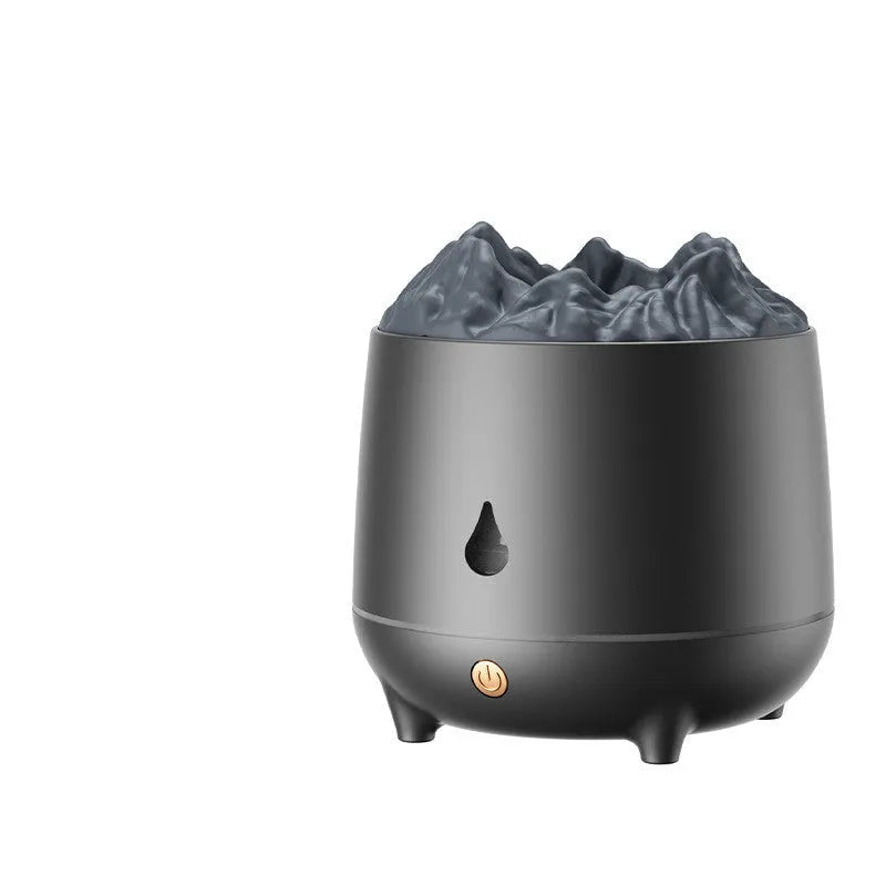 Black and white volcano shaped ultrasonic humidifier with USB cable for home office use