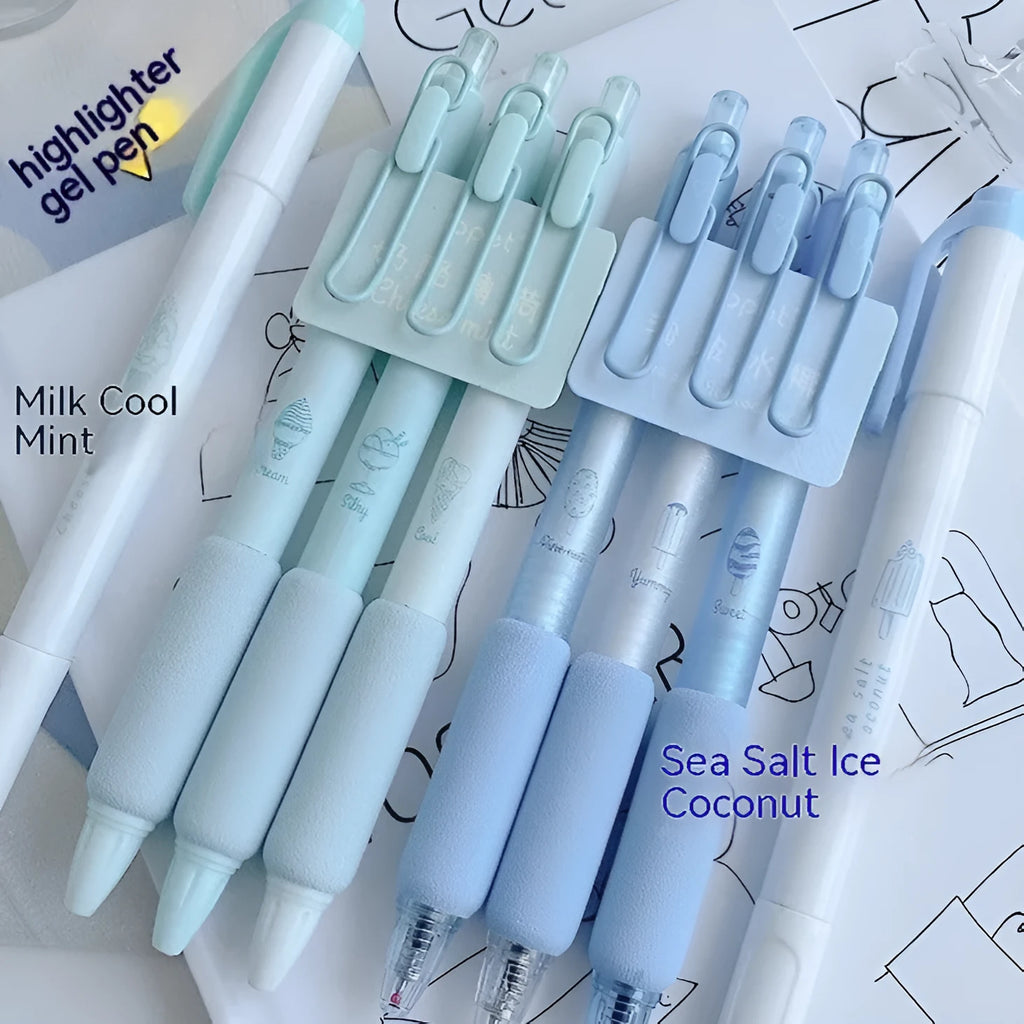 Four double-headed fluorescent pens with 0.5mm writing tips for student calligraphy practice