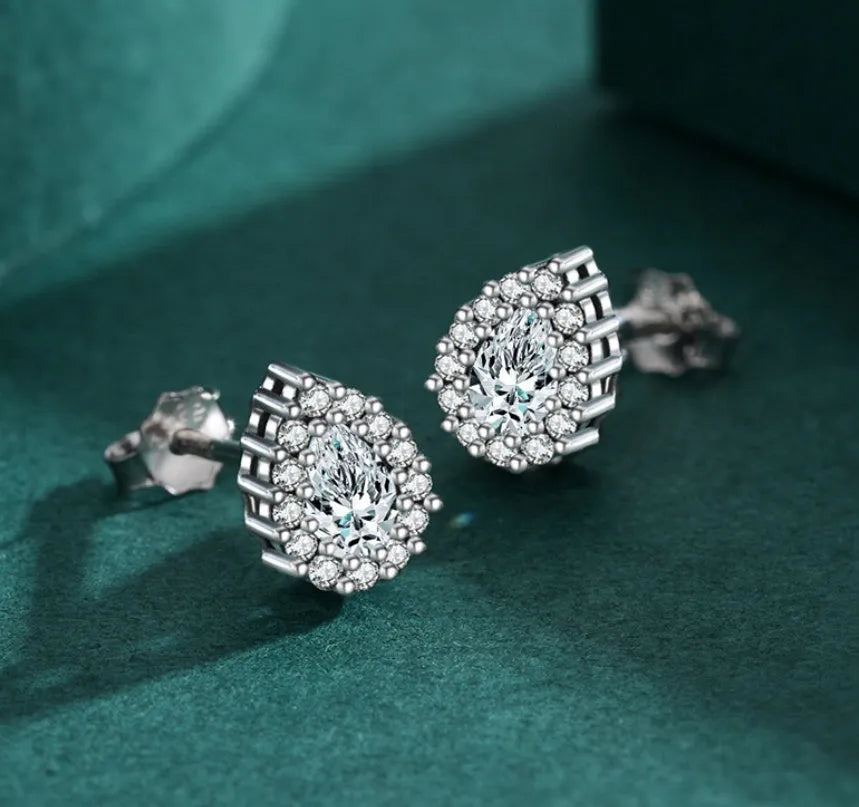 925 sterling silver water drop shaped ear studs with polished finish and post backs