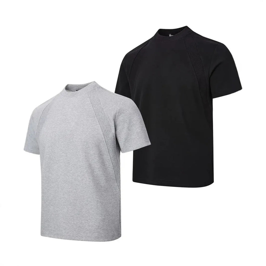 Air layer stitching short sleeve top in loose fit polyester, shown in black colour