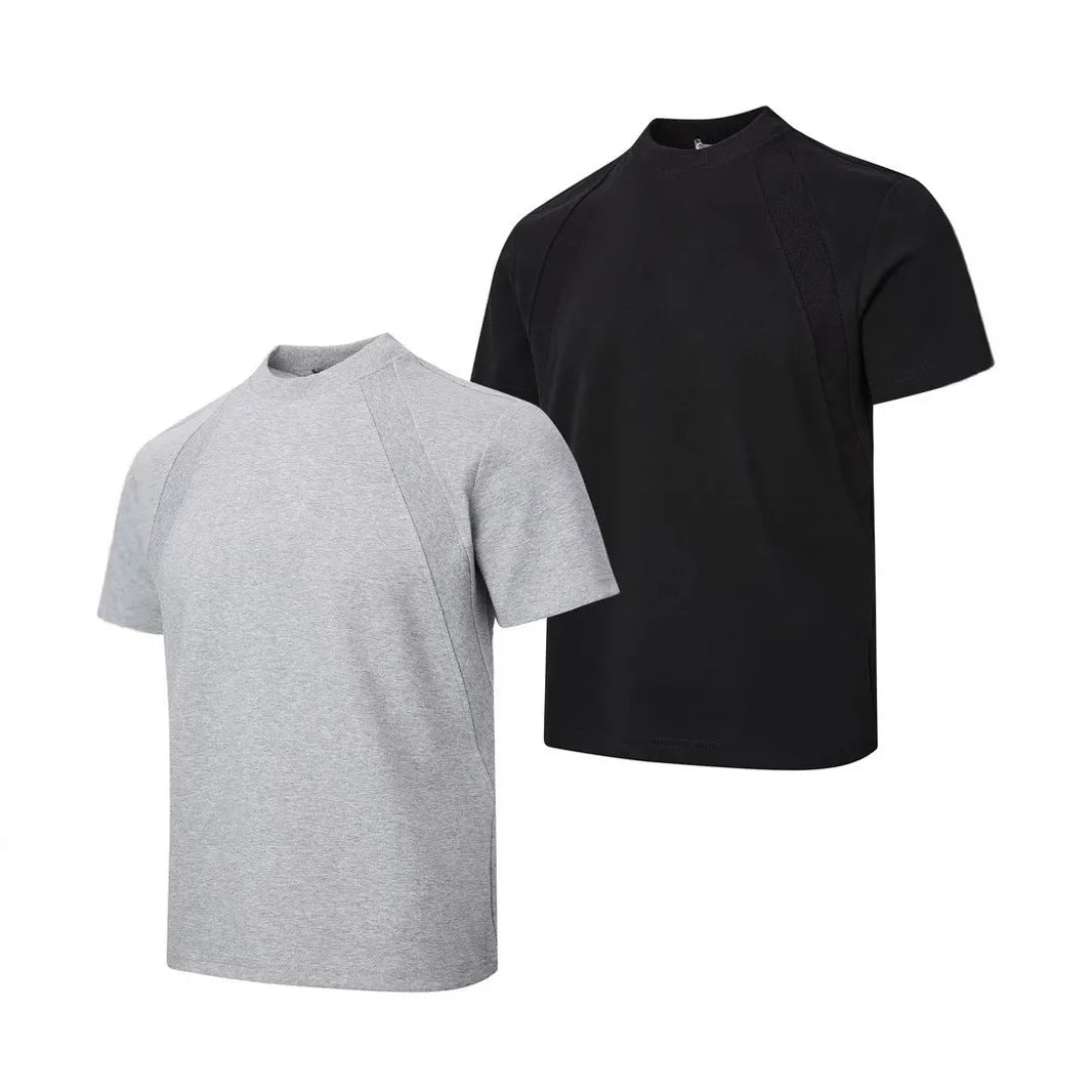 Air layer stitching short sleeve top in loose fit polyester, shown in black colour
