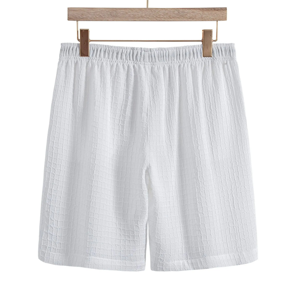 Men's white cotton blend jacquard short sleeve shirt with matching shorts leisure suit