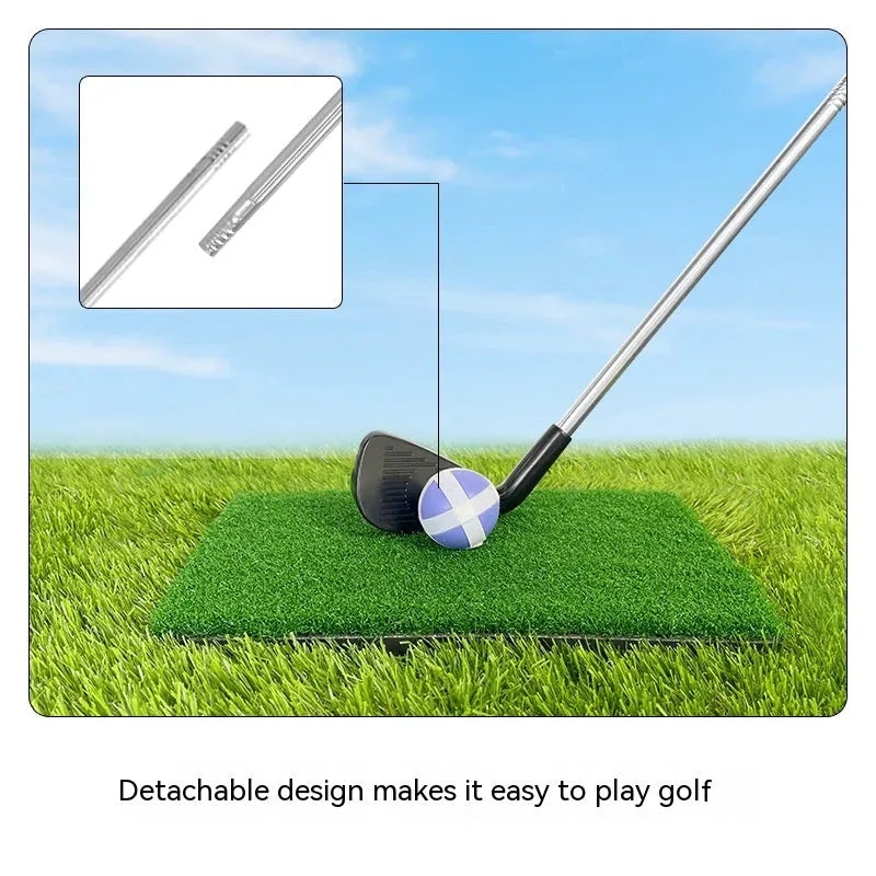 Metal golf practice putting club shown in adult size and children's size options for outdoor use.