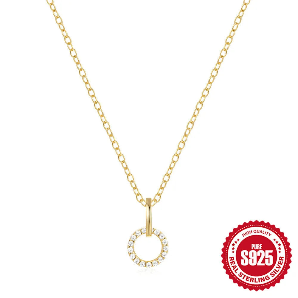 S925 sterling silver adjustable clavicle chain necklace with interlocking zircon detail in gold colour