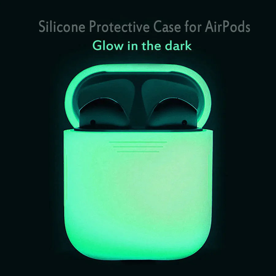 Luminous coloured silicone flip-top protective case for Apple AirPods earphones.