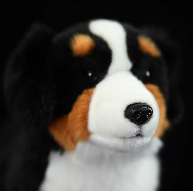 Black Bernese Mountain Dog plush toy with 29cm length, made from chemical fibre fabric