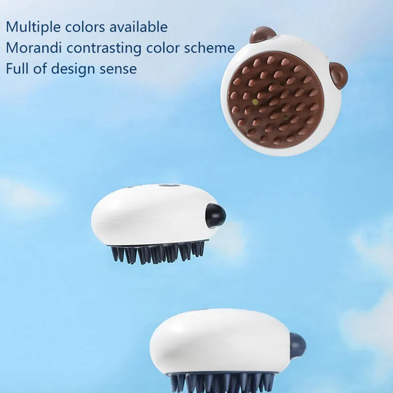 Panda silicone pet shower brush with integrated handle and soft bristles for bathing cats and dogs