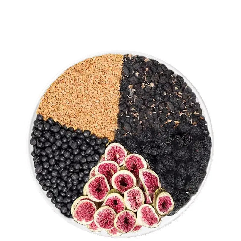 Packets of Black Wolfberry Mulberry Tea blend with flaxseed and fig for women's health care.