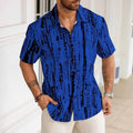 Men's casual short sleeve shirt with 3D printed striped pattern in anti-wrinkle polyester fabric