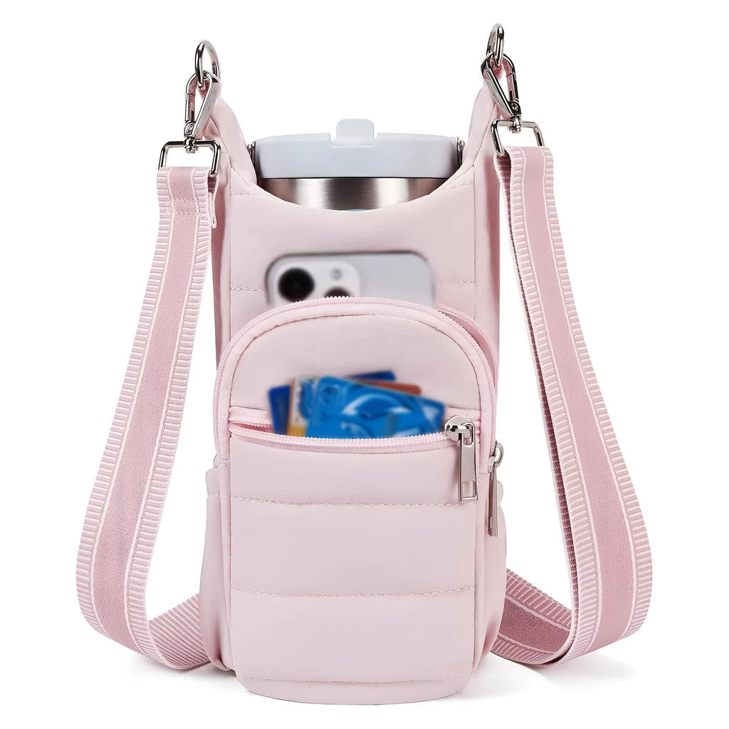 Cloth bicycle water bottle bag in black, pink and beige colours