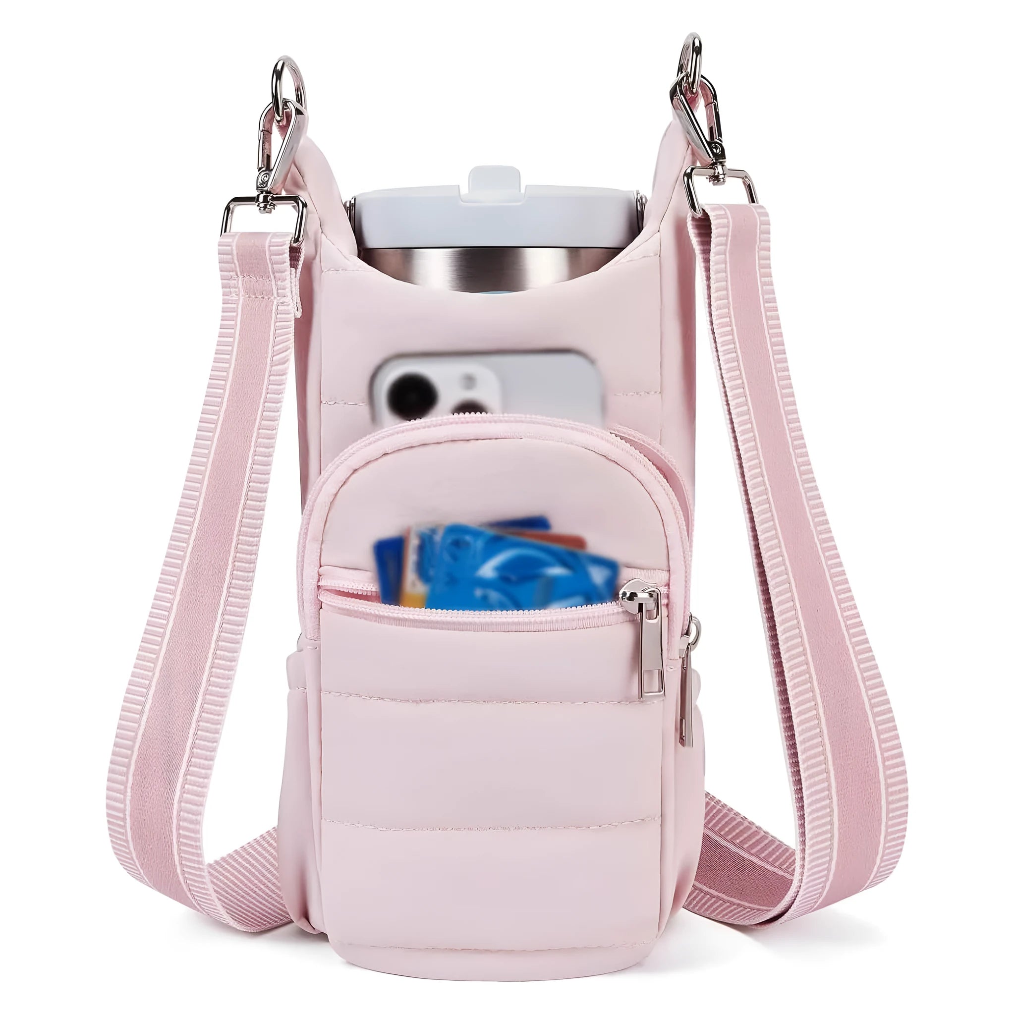 Cloth bicycle water bottle bag in black, pink and beige colours