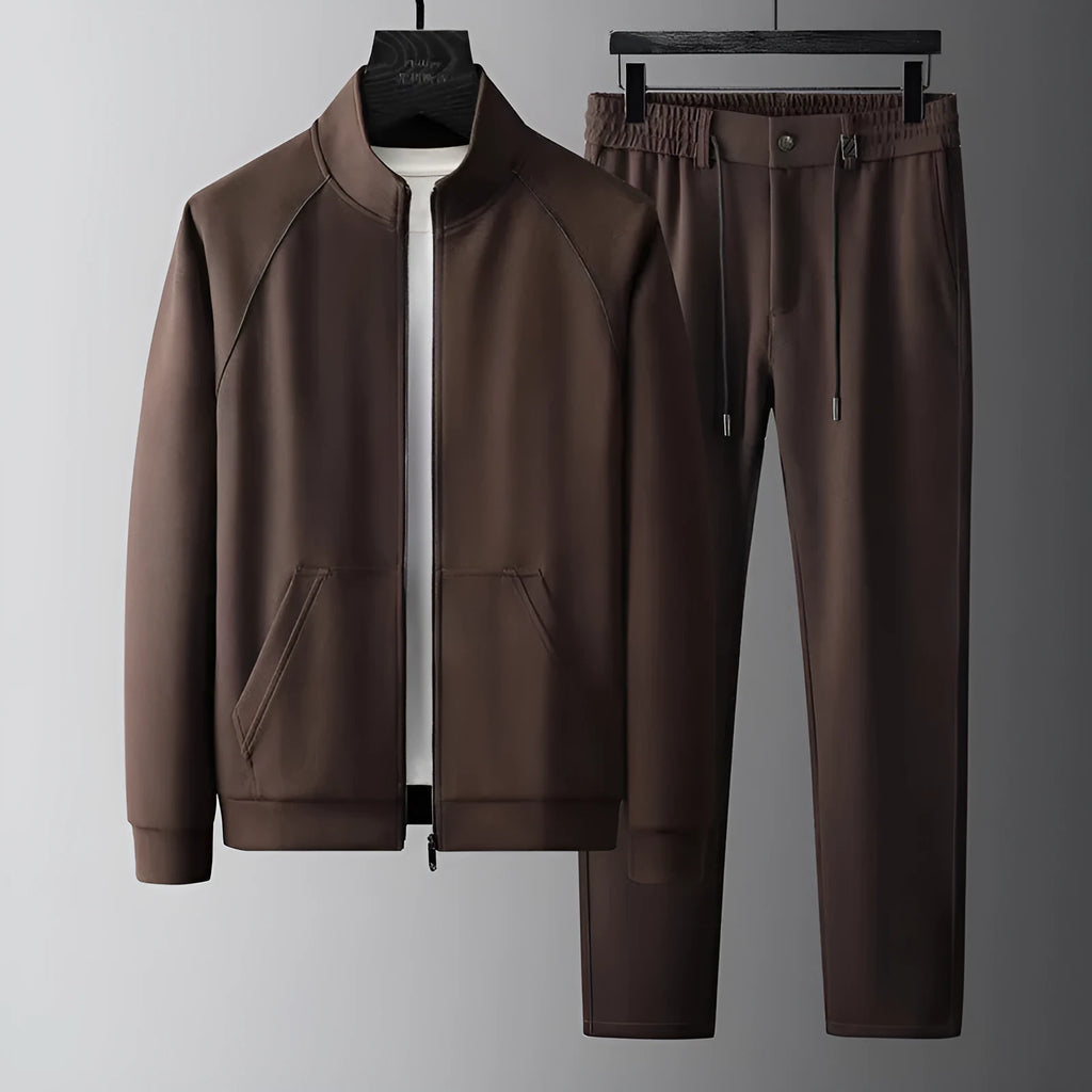 Men's stand collar casual sports suit in polyvinyl alcohol fibre with slim fit styling and long sleeves