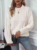 Women's beige casual pullover sweater with twist detail, round neckline and loose fit
